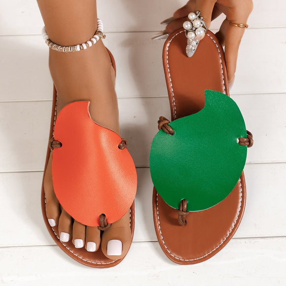 Casual Color-matching Clip-toe Sandals, Summer Outdoor Personalized Flat Slippers, Women's Flip Flops