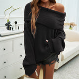 New Off-shoulder Knitted Sweater, Fashion Loose Solid Pullover Long-sleeved Top, Temperament Clothing for Women