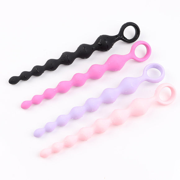 Silicone Butt Plug, Pull Beads Women's Anal Dilatation Device