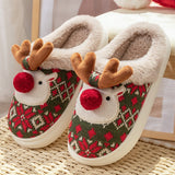 Cute Christmas Elk Plush Slippers, Winter INS Fashion Non-slip Floor Bedroom Home Slippers for Women, Fuzzy House Shoes