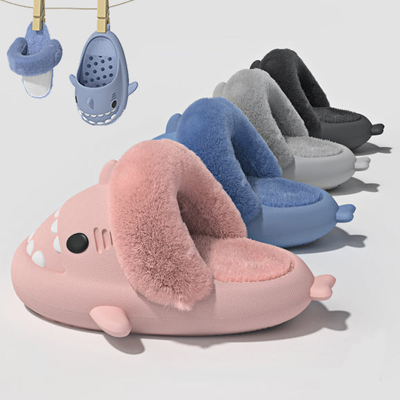 Winter Shark Slippers Detachable Warm Fuzzy Slippers, Bedroom House Shoes for Women