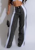 2024 Fashion, Casual High Waist Elastic Straight Leg Trousers, Three Stripe Patchwork Denim Wide Leg Pants Streetwear