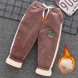 Baby boys girls three layer plus velvet winter thick cotton pants