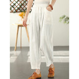 Women's Fashion, Literary Cotton Linen, Solid Color Lace Patch Harem Pants