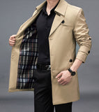 Spring and Autumn Men's Long Windbreaker, High Quality Button Fashion, Plus Size Jacket