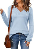 V-neck Hollow-out Pullover Knitted Rib Sweater