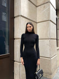 Knitted Turtleneck Tight European, American and French Style Elegant Bottoming Striped Elegant Dress