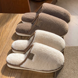 Winter Plush Slippers, Warm Solid House Shoes, Non-slip Bedroom Floor Home Slip-ons for Women and Men