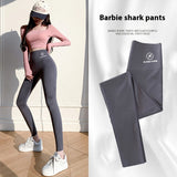 Women's Autumn Winter Skinny Shark Pants, Teens' Casual Daily Sport Dance Thickened Trousers, Winter Fashion High Waisted Sweatpants