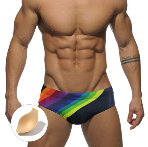 Men's Close Fitting Triangular Swimming Trunks with L-Guard Cup