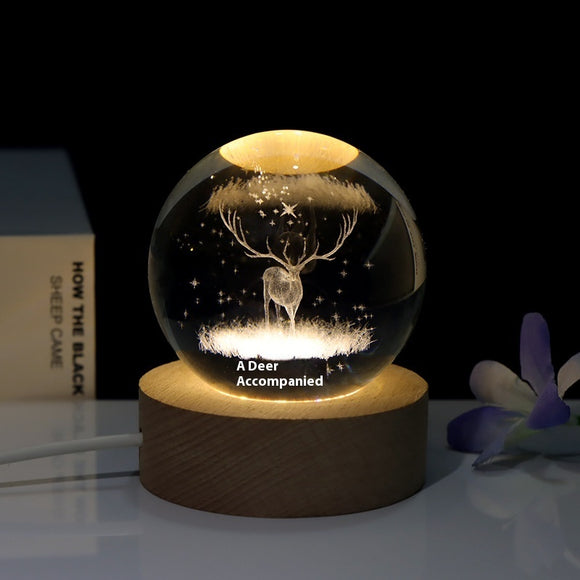 Creative 3D Laser Carved Crystal Ball, Bedroom Small Night Lamp