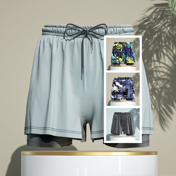 Men's 2-in-1 Breathable Loose Quick Drying Swimming Shorts, Flat Corner Beach Pants, Hot Spring Swimming Collection