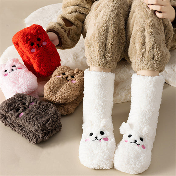 Winter Floor Socks, Velvet Thicken Warm Coral Velvet Cute Stockings, Japanese-style Home Footwear Non-slip Tights, New Year Gifts Winter Accessories