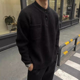 Henry Collar Round Neck Old Money Style Sweater for Men