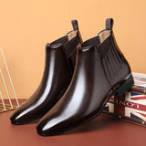 Pointed Toe Chelsea-style Boots for Men, Fashion British Style Square Heel Business Formal Leather Shoes