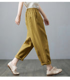 Cropped Cotton Linen Pants, Loose Harem Literary Casual Summer Trousers