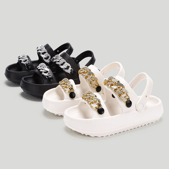 Chains Thick-soled Slippers for Women, Indoor Floor House Shoes, Summer Outdoor Eva Sandals, Two-wearing Beach Shoes