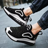 Casual Air Cushion Black Shoes, Men's Outdoor Breathable  Lace-up Running Sports Sneakers