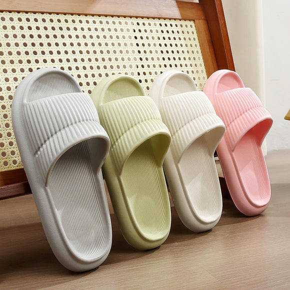 Solid Striped Design Home Slippers, Men Women's Fashion House Shoes, Non-slip Floor Bathroom Slippers for Couple