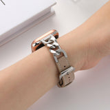 Stainless Steel Leather Single Row Denim Chain Watch Strap Only