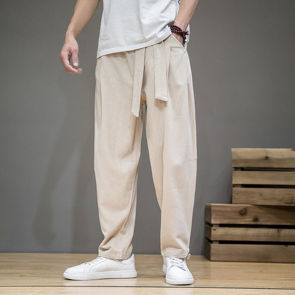 Cotton Linen Pants, Thin Men's Large Size Loose Casual, Straight-leg Solid Color Trousers