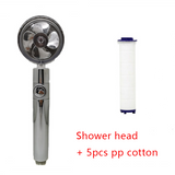 Shower Head Water Saving Flow 360 Degrees Rotating with Small Fan ABS Rain High Pressure Spray Nozzle