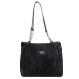 Retro Large Capacity Shoulder Bag, Casual Simple Portable Shopper Tote Bag, Corduroy Solid Commuter Zipper Women's Handbag