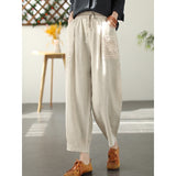 Women's Fashion, Literary Cotton Linen, Solid Color Lace Patch Harem Pants