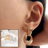 Luxury Hollow Round Moon Rose Gold Silver Color Drop Earrings for Women, Micro-wax Inlay Natural Zircon Flower Bridal Wedding Daily Jewelry for Ladies