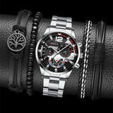 Men's New Popular Steel Strip, Fashion Business Three Eye Quartz Watch Bracelet Set, Valentine's Day Gifts