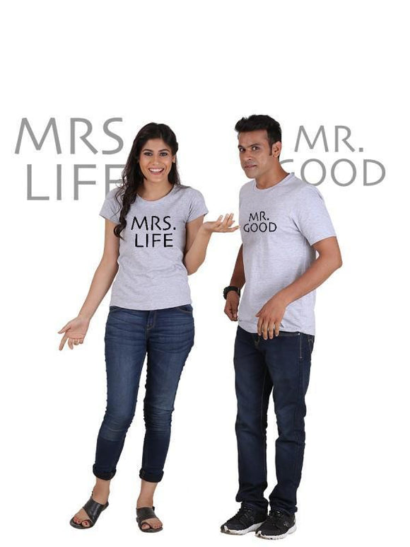 Mr. Good and Mrs. Life (Classic) Couple T-shirt Gray